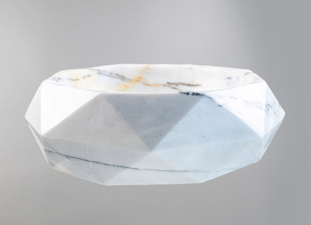 Modern Marble Vessel Sink | Geometric Bathroom Basin 16.5x16.5 USA | Luxury White Stone Sink