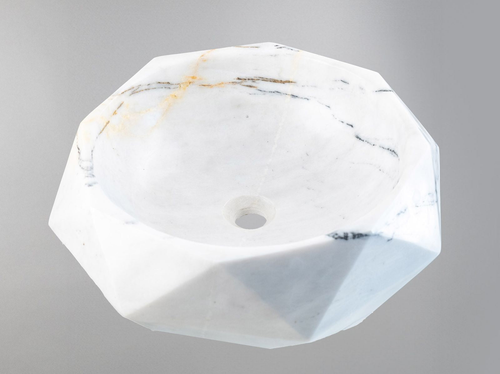 Modern Marble Vessel Sink | Geometric Bathroom Basin 16.5x16.5 USA | Luxury White Stone Sink