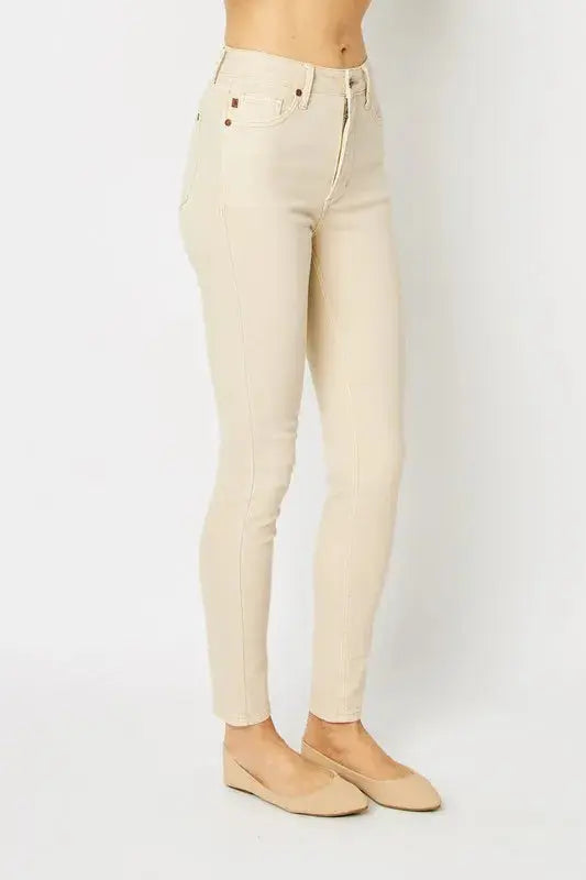Full Size Garment Dyed Tummy Control Skinny Judy Blue Jeans