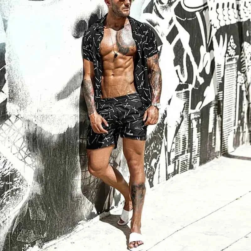 Men's Full Size Button Up Shirt and Shorts Set Plus Size