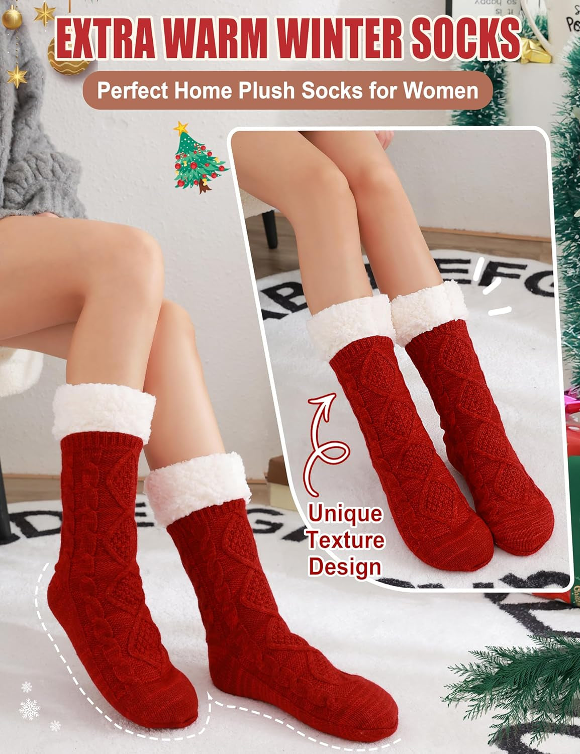 Slipper Fuzzy Socks for Women Fluffy Cozy Cabin Winter Warm Soft Fleece Comfy Thick Socks with Grips