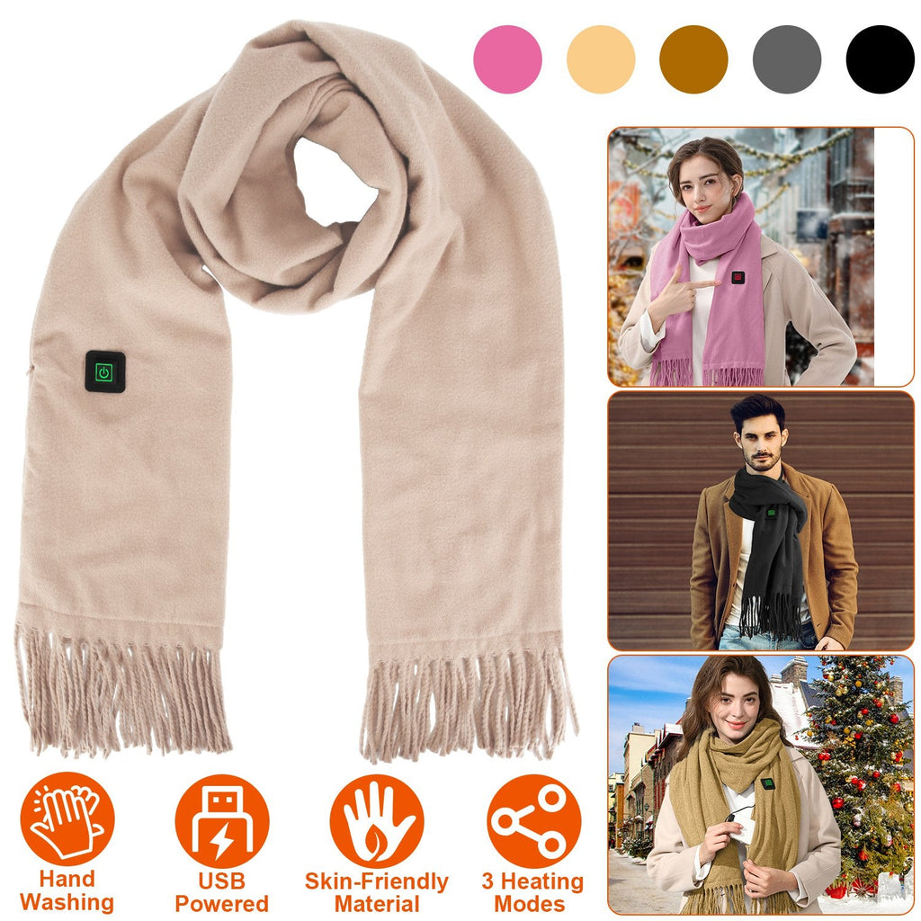 Electric Heated Winter Scarf USB Heating Neck Wrap Unisex Heated Neck Shawl Soft Warm Scarves 3 Heating Modes for Outdoor Cycling Skiing Skating