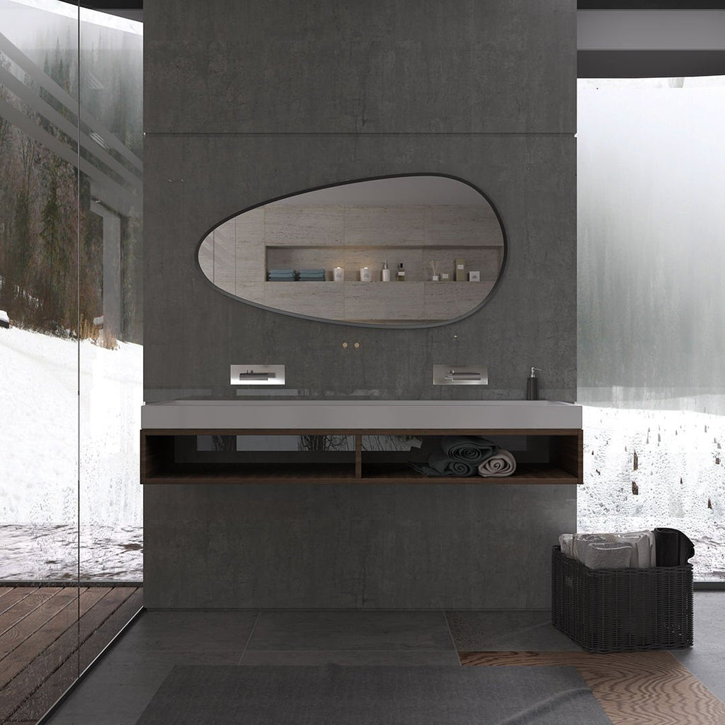 Asymmetrical Black Wall Mirror – Modern Irregular Bathroom Mirror