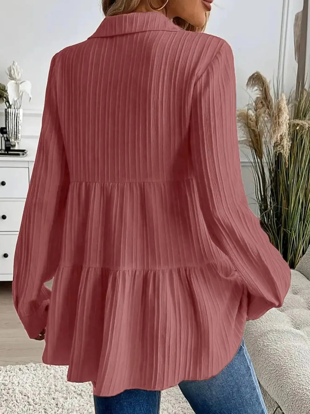 Striped Tiered  Button Down Shirt