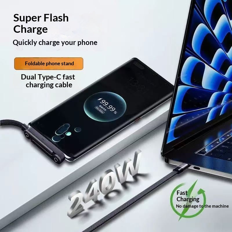 240W Fast Charging USB-C Cable – Foldable Stand Type-C Data Cable for Gaming & Fast Charging