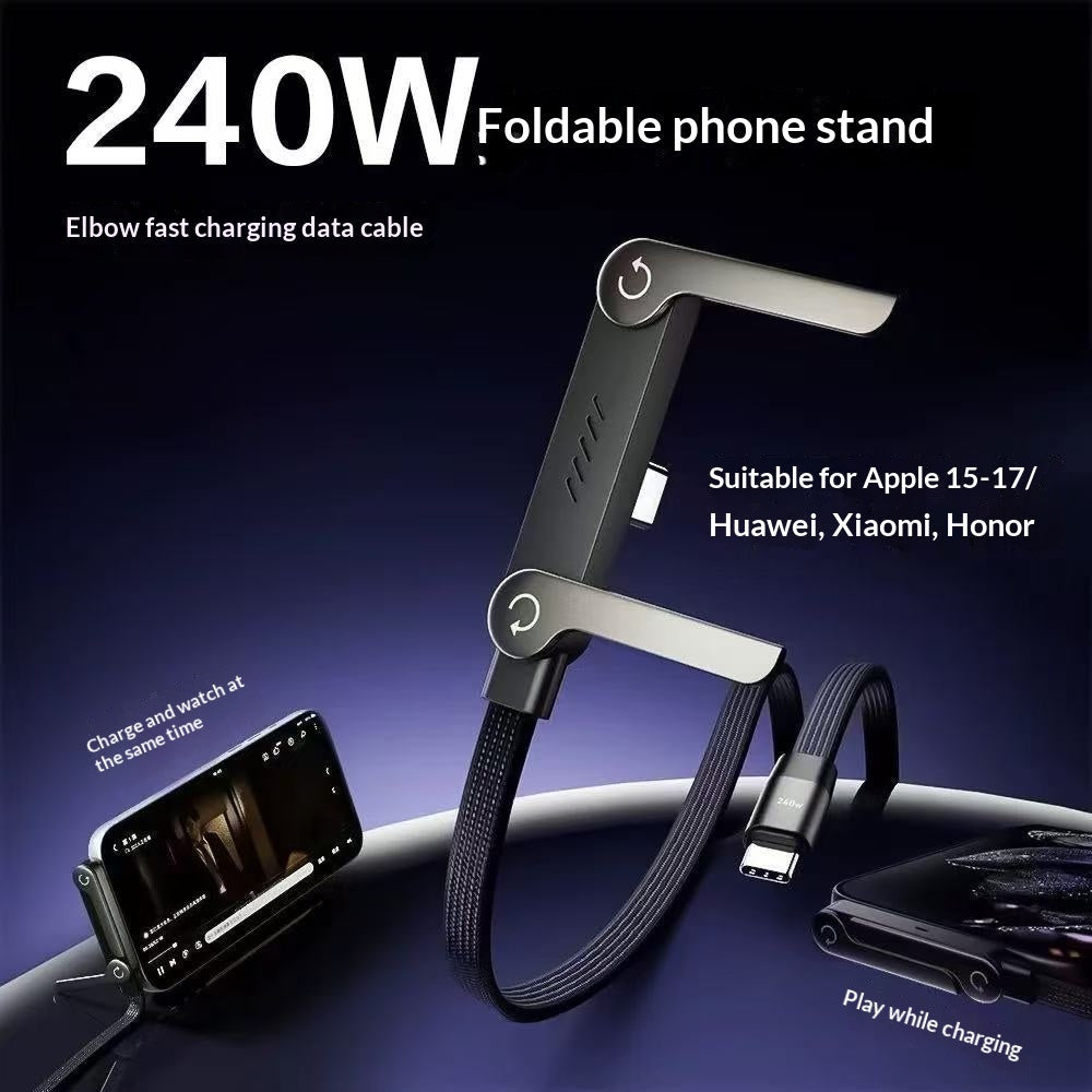 240W Fast Charging USB-C Cable – Foldable Stand Type-C Data Cable for Gaming & Fast Charging