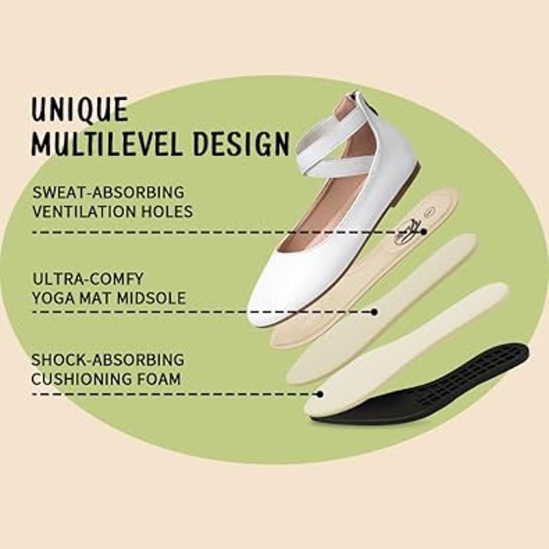 Trary Womens Size 8 White Faux Leather Elastic Strap Back Zip Ballet Flat Shoes