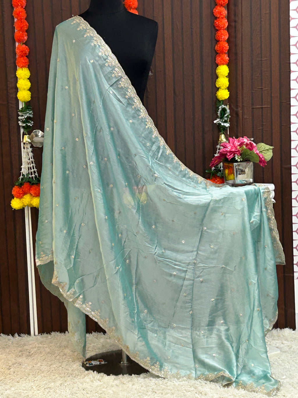 Light blue silk dupatta