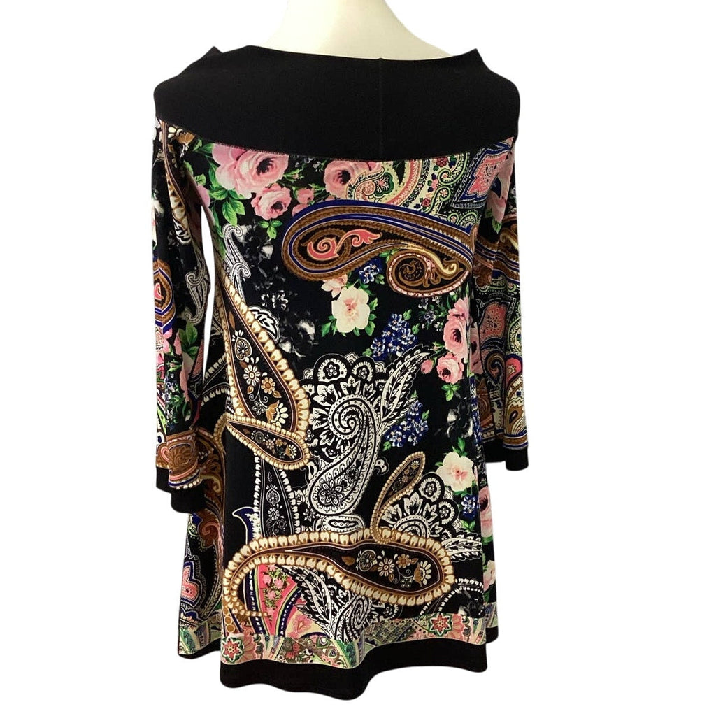 Evo Vorri Womens Medium Long Sleeve Off Shoulder Floral Paisley Short Mod Dress