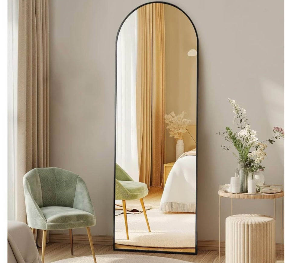 DUMOS Arched Full Length Mirror with Stand 64"x21" Floor Standing Aluminum Frame for Bedroom Body Hanging Leaning Modern Simple Home Decor Shatter-pro