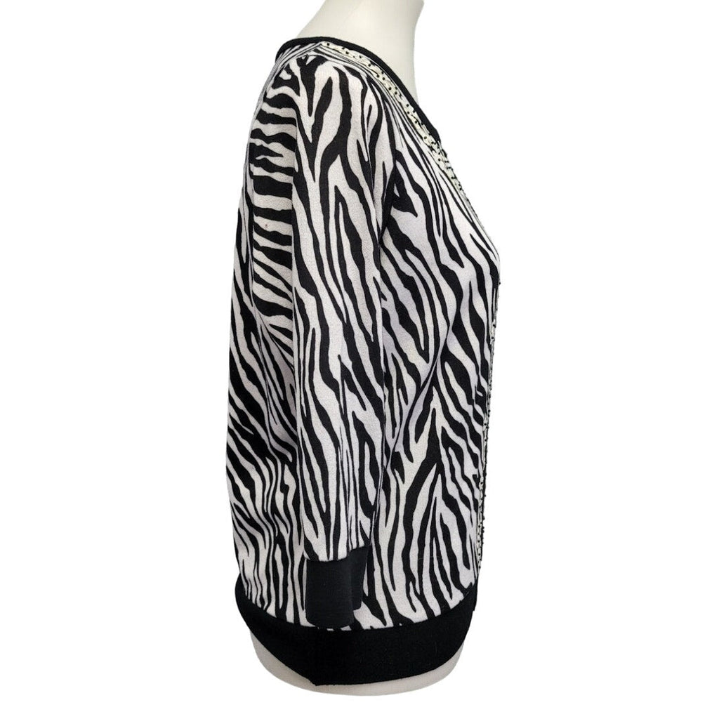 Cathy Daniels Womens Medium Cotton Acrylic Long Sleeve Zebra Print Knit Sweater