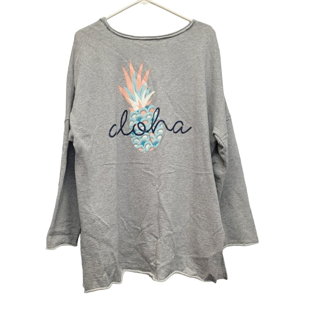 Crown & Ivy Womens XXL Aloha Pineapple 100% Cotton Long Sleeve Scoop Neck Shirt