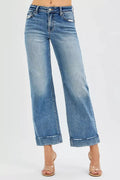 RISEN Jeans - Full Size Mid Rise Crop Straight Jeans with Taylor Cuffed Jeans