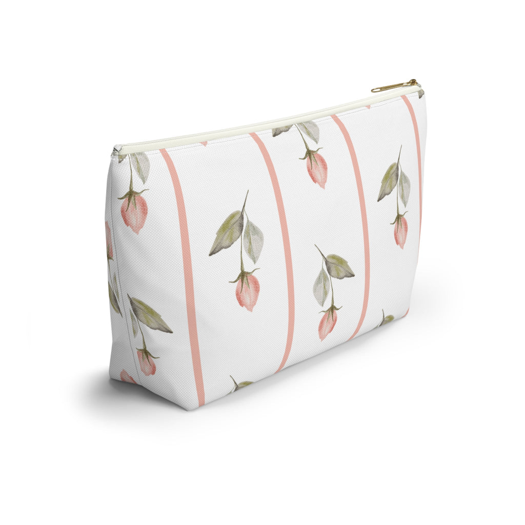 Customizable: Chic Floral Accessory Pouch for Women, Makeup Bag, Travel Toiletry Organizer, Gift for Her, Rose Striped Design