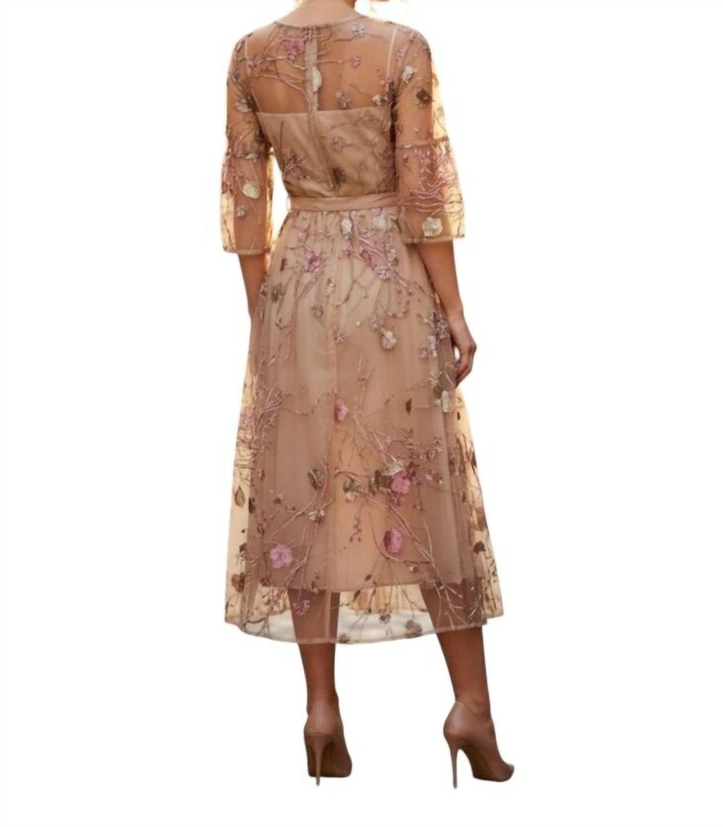 Sheer Floral Embroidered Midi Dress