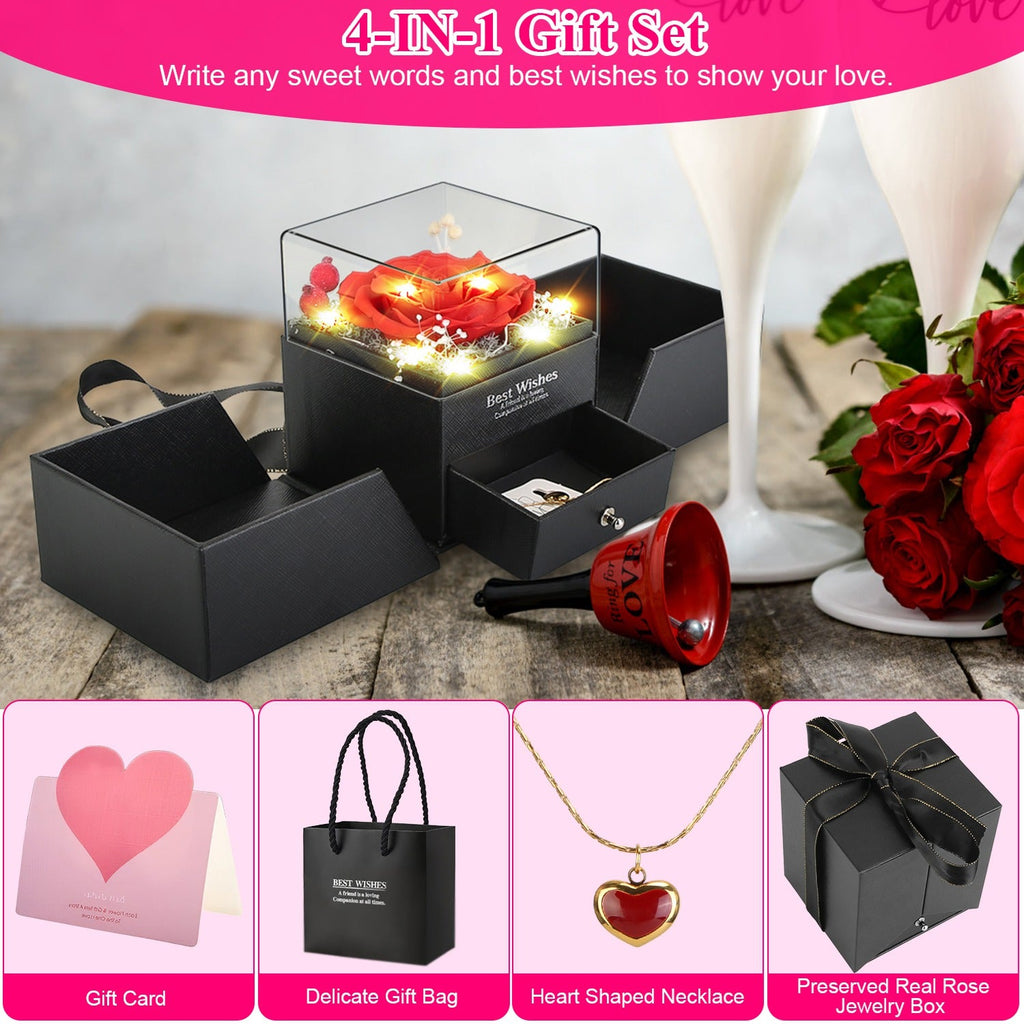 Preserved Red Real Rose with Heart Necklace