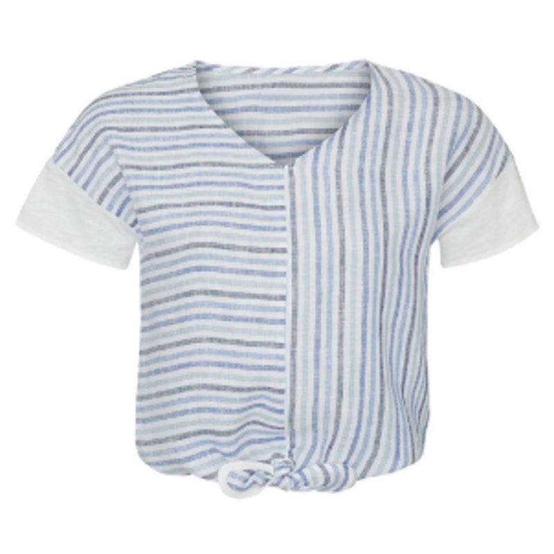 Sita Murt Womens Size 42 (Large) Short Sleeve V Neck Striped Tie Front Top