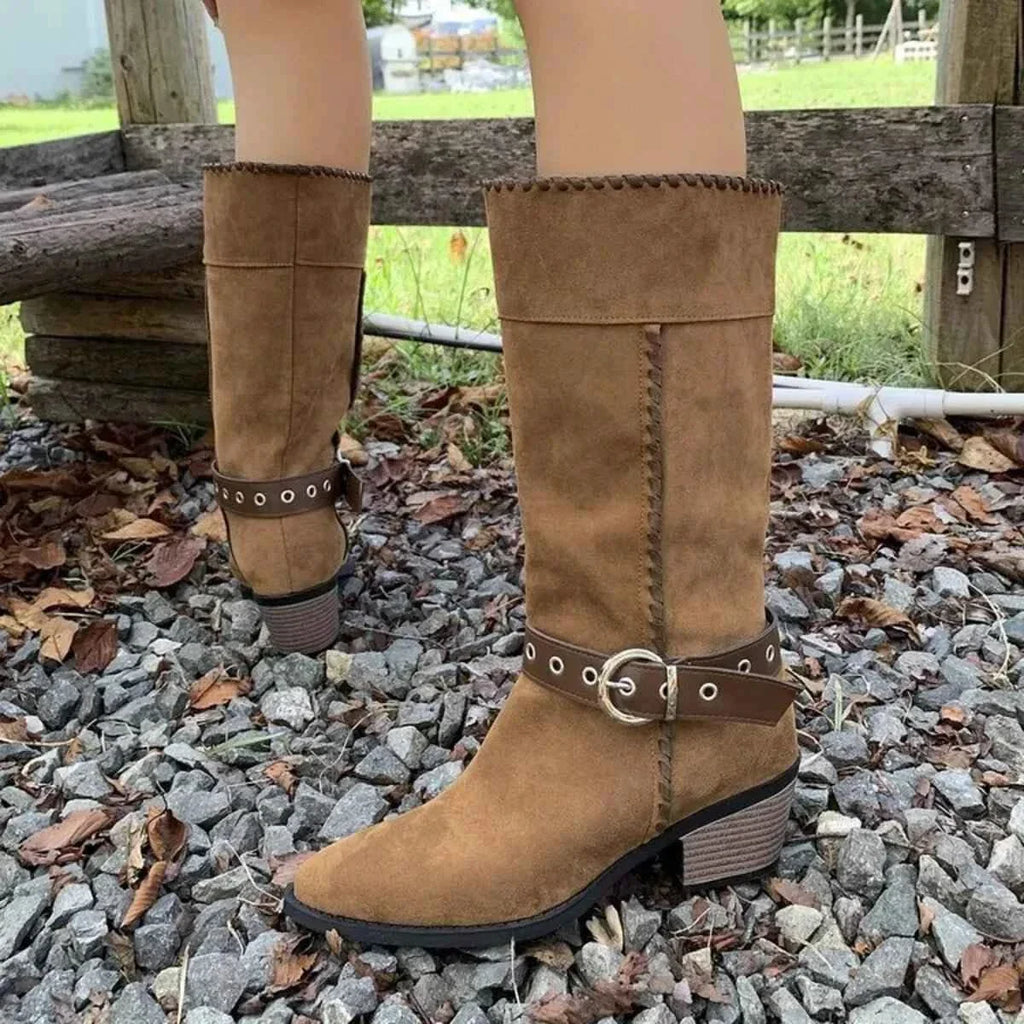 Stylish Point Toe Block : Heels Boots