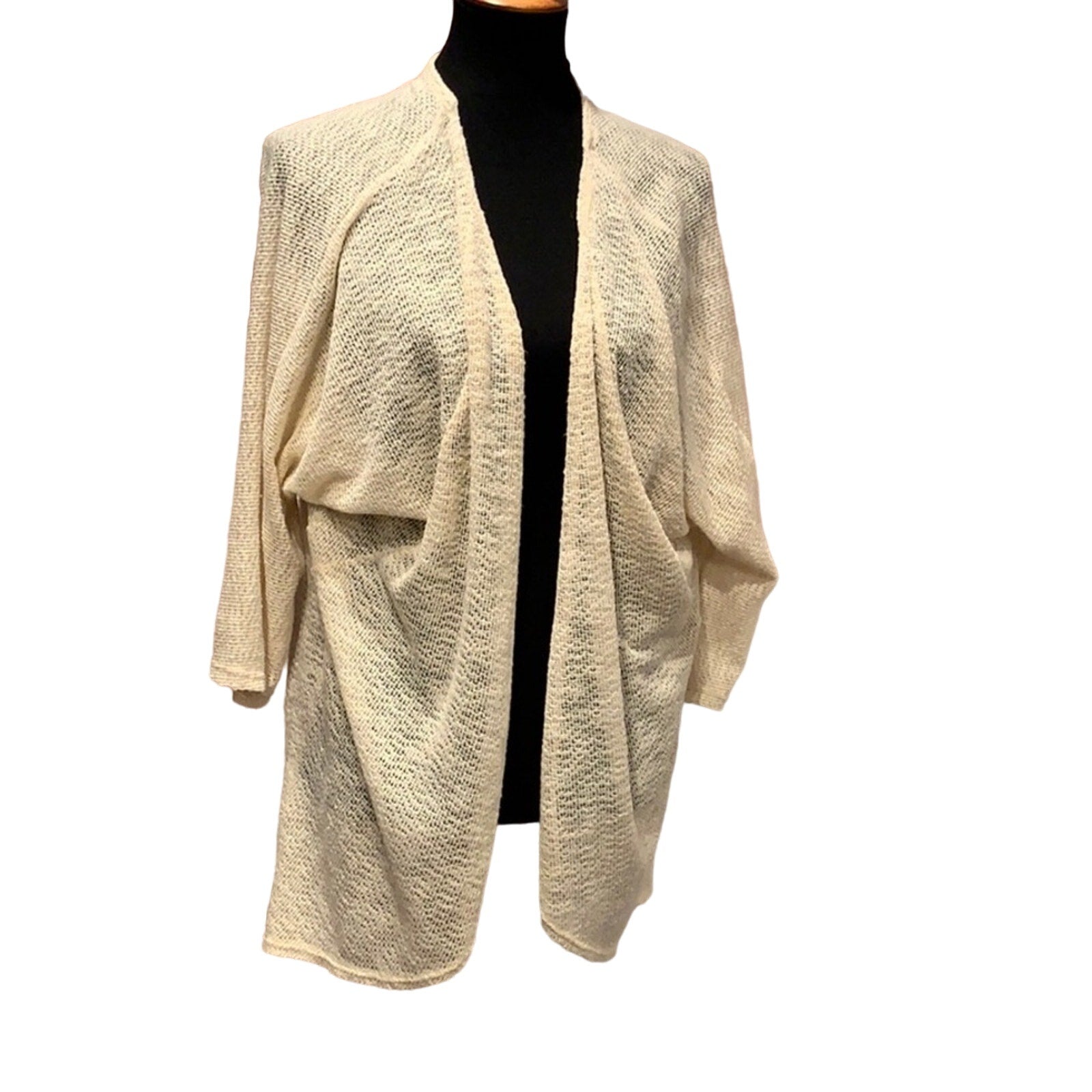 Blue Rain Medium Ivory Knit Open Front Lace Cardigan Sweater Made In USA