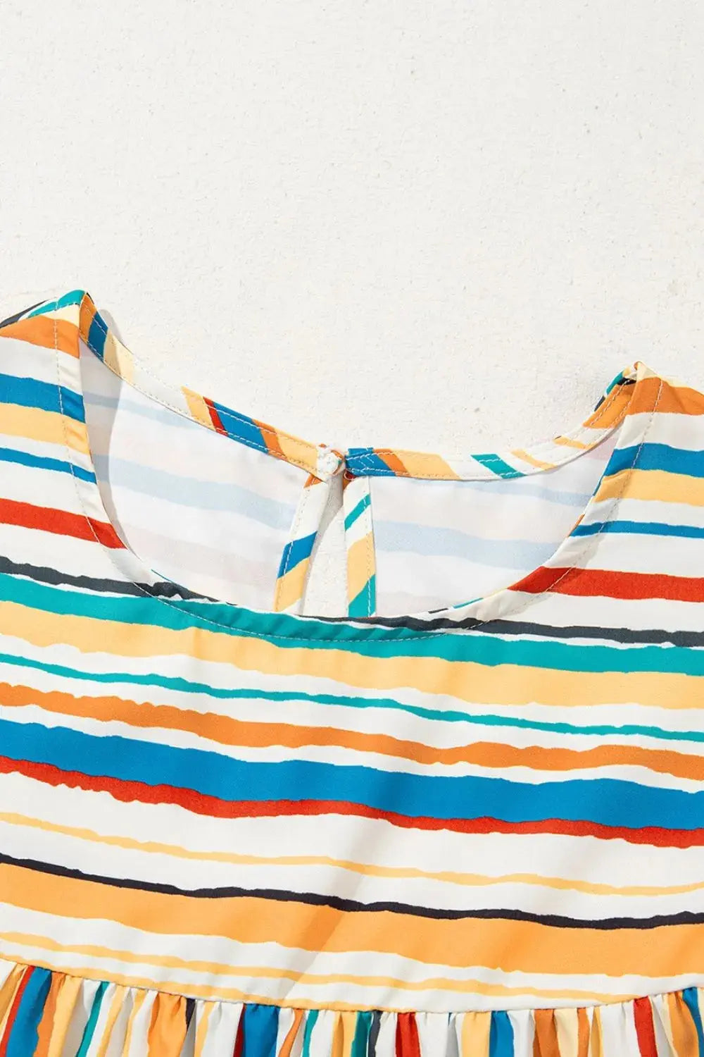 Multicolor Striped Flutter Sleeve Blouse