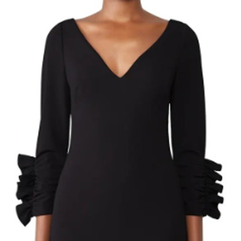 Badgley Mischka Size 6 Black Pinch Ruffle 3/4 Sleeve All Occasion Sheath Dress