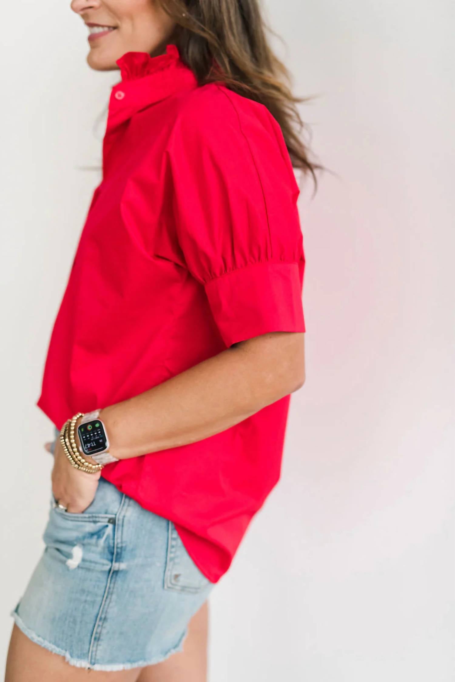 Women's Short Sleeve Ruffle Shirt