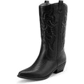 Dream Pairs Women Size 9.5 Black Faux Leather Mid Calf Western Cowboy Boot Shoes
