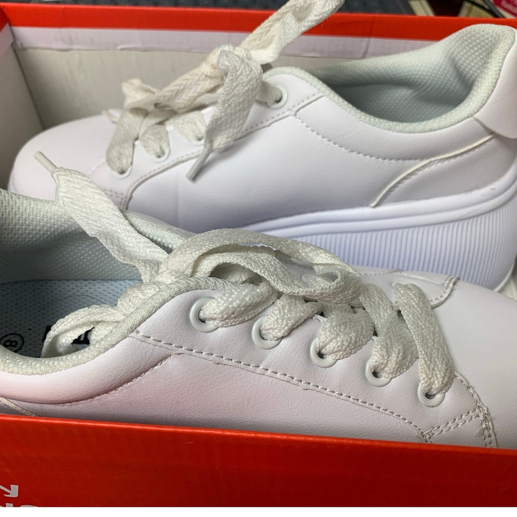 New Lucky Step Womens 8 White Classic Wedge Canvas Platform Fashion Sneakers