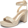 Dream Pairs Womens Size 9 Gold Glitter 3.5" Platform Heel Open Toe Sandal Shoes
