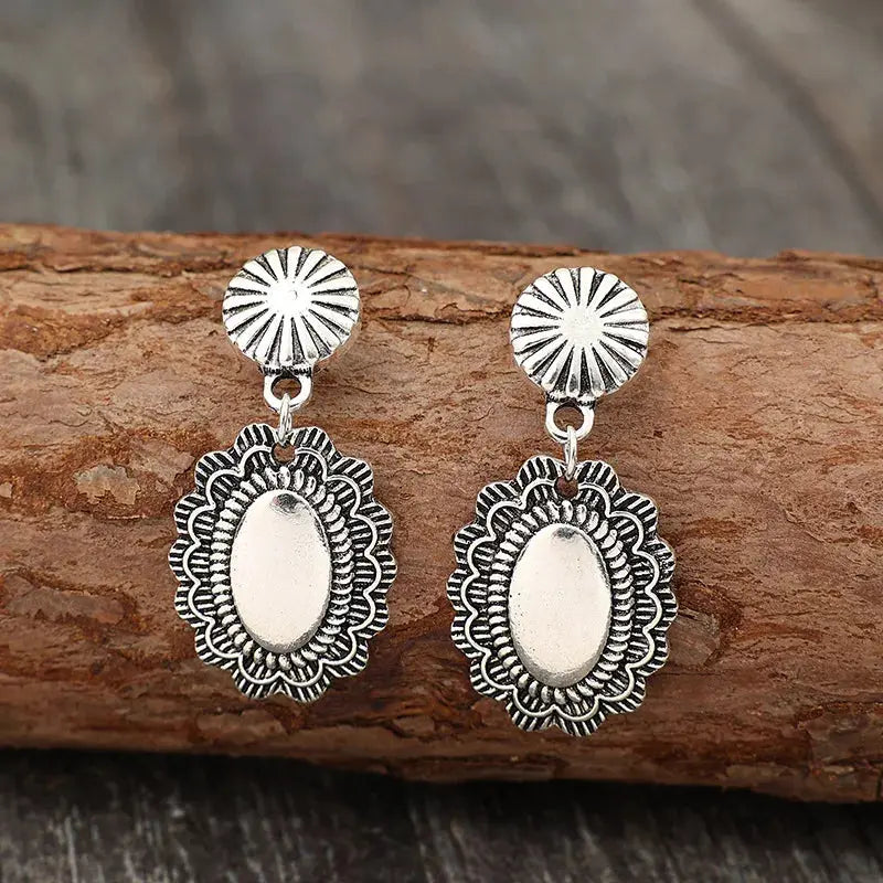 Vintage Floral Engraved Alloy Dangle Earrings