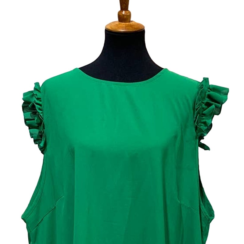 Shein Curve 4XL Ruffled Sleeveless Long 100% Kelly Green Polyester Sheath Dress