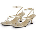PiePieBuy Womens Size 9.5 Gold Open Toe Lace Up Thong 3" Heel Ankle Strap Shoes