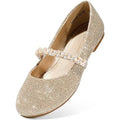 Dream Pairs Big Girls Size 4 Gold Glitter Beaded Mary Jane Ballet Flats Shoes