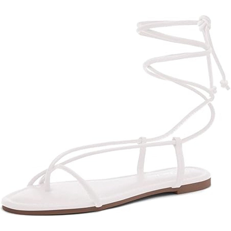 New Shoe Land Womens Size 6 White Lace-Up Open Toe Gladiator Flat Sandal Shoes