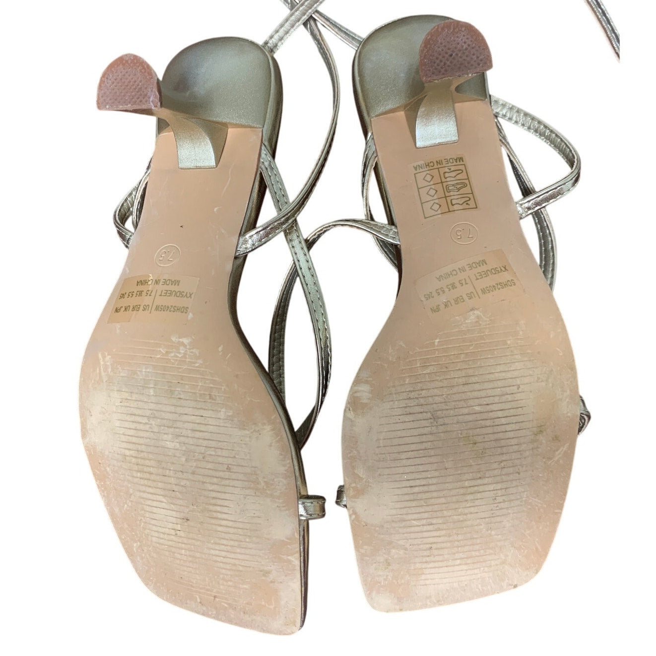 Dream Pairs Womens Size 7.5 Gold Open Toe Thong 3" Heel Ankle Strap Sandal Shoes