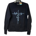 Upcycled Hand Printed Womens Medium He Is Risen Jesus Long Sleeve Sweatshirt
