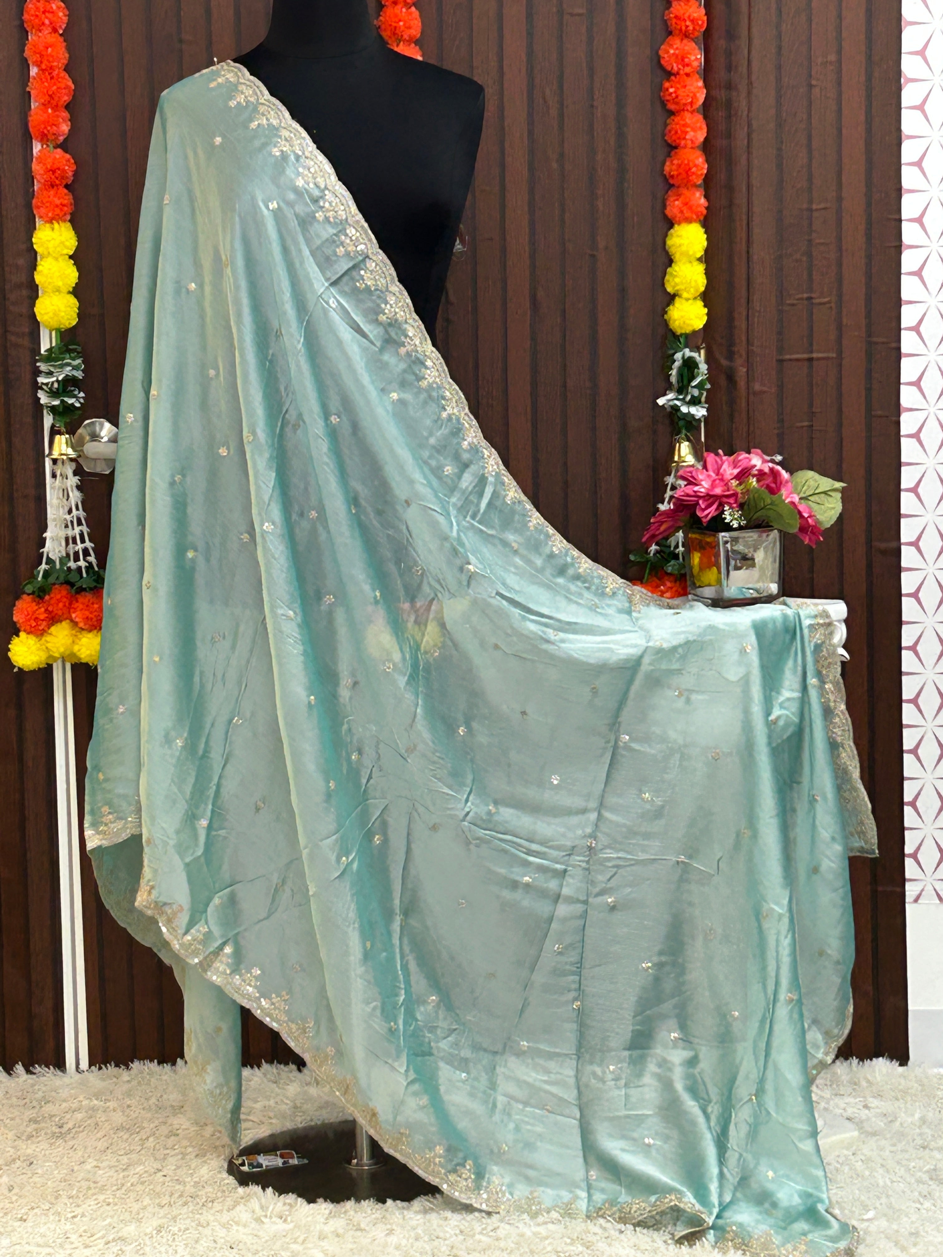Light blue silk dupatta