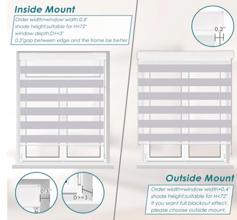 SUNFREE Zebra Blinds Dual Roller Shades for Windows, Zebra Shade Light Control Window Treatments with Valance Cover, 38" W x 72" H, Light Greyz