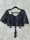 Dark blue chiffon blouse with goat Patti work