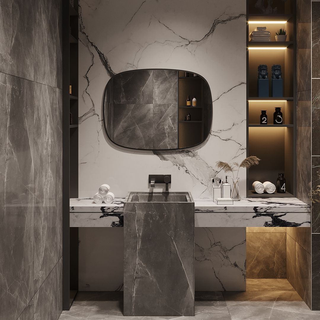 Modern Irregular Wall Mirror – Rounded Rectangle Bathroom Mirror with Black Frame