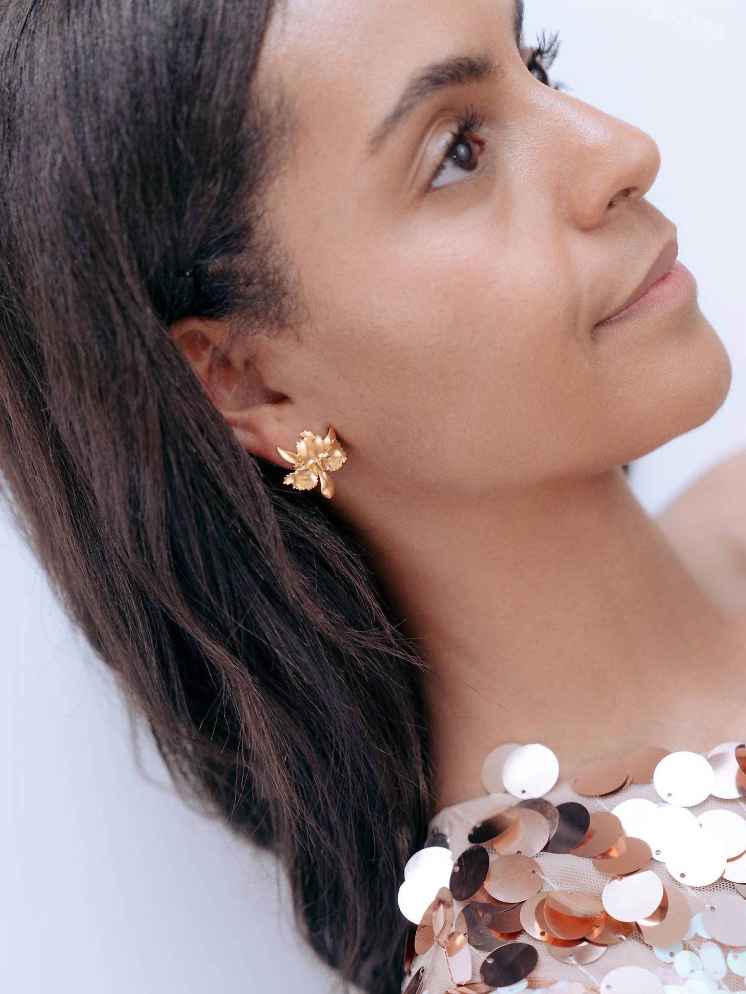 Women's Tiny Golden Orchid Earrings