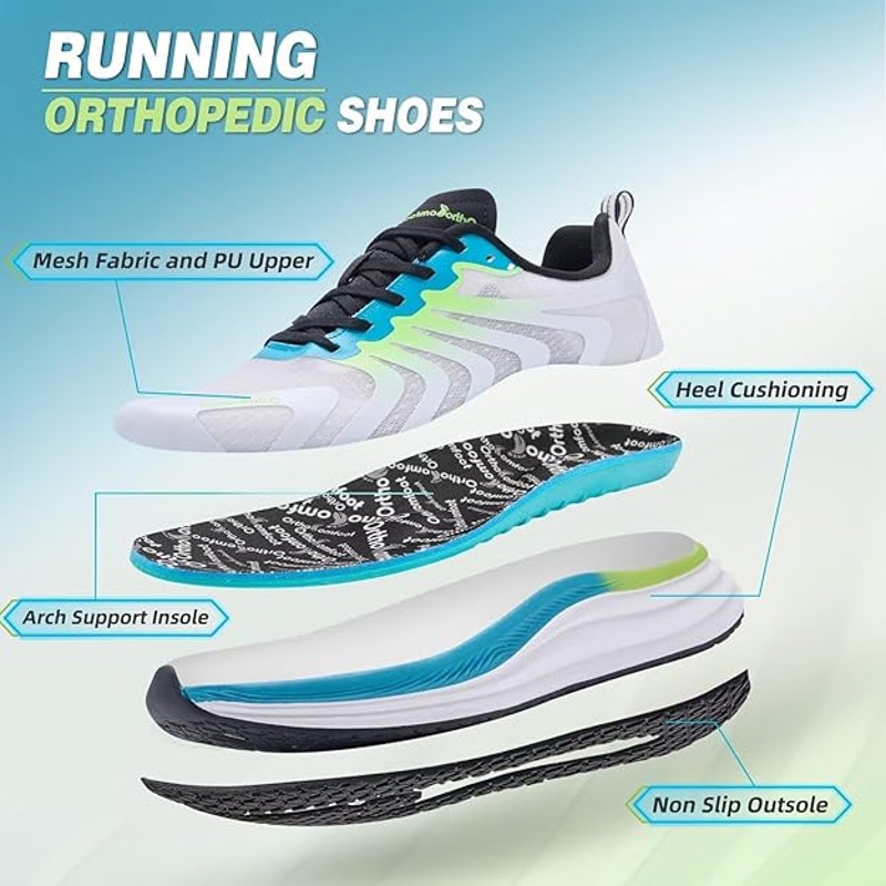 Orthocomfoot Mens Size 8 White Blue Green Orthopedic Arch Support Athletic Shoes