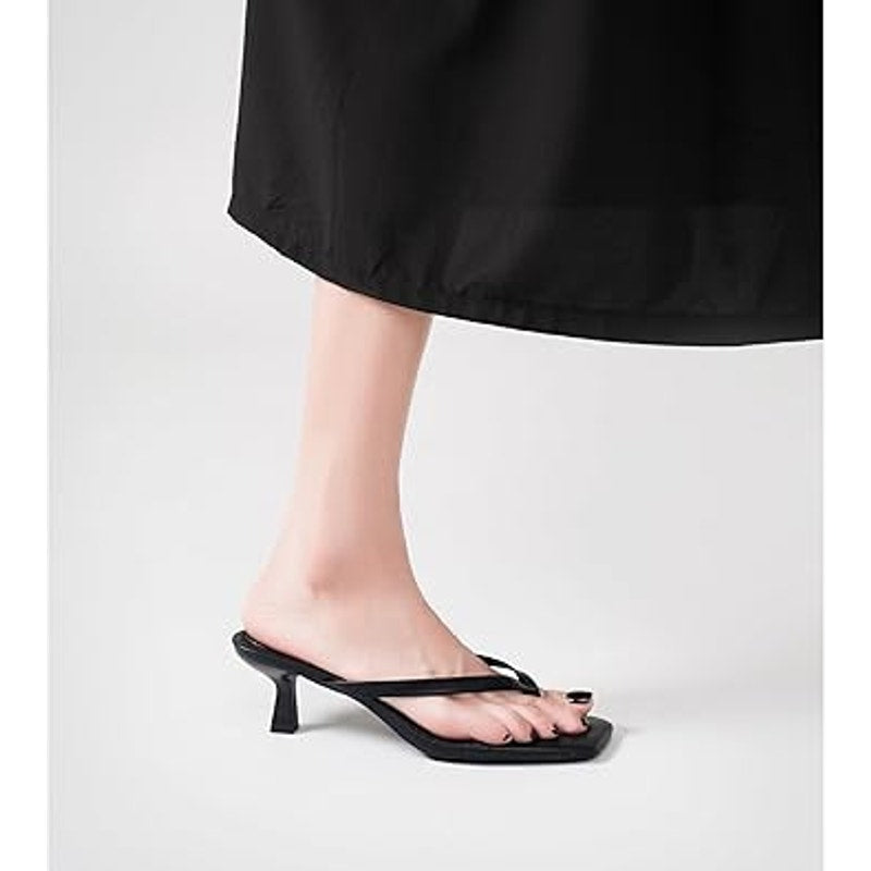 Lullasong Womens Size 7.5 Black Open Toe 2.5" Kitten Heel Slide On Sandal Shoes
