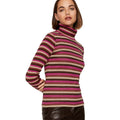 Toccin NY Womens XL Alice Purple Pink Stripe Long Sleeve Turtleneck Knit Sweater