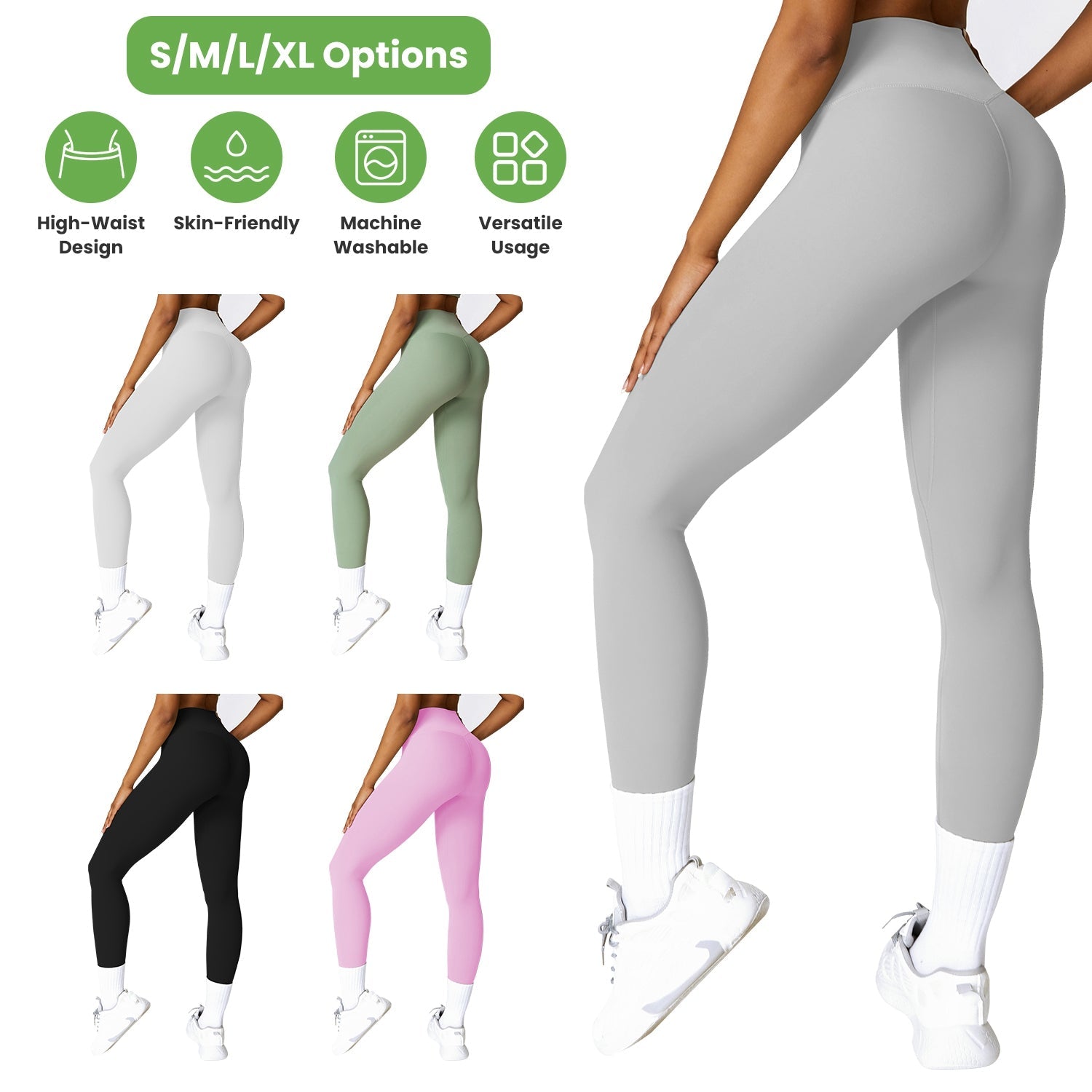 Women\'s High Waist Workout Leggings Tummy Control Compression Yoga Tight Pants Gym Pants Athletic Running Leggings with 25In Inseam No Front Seam