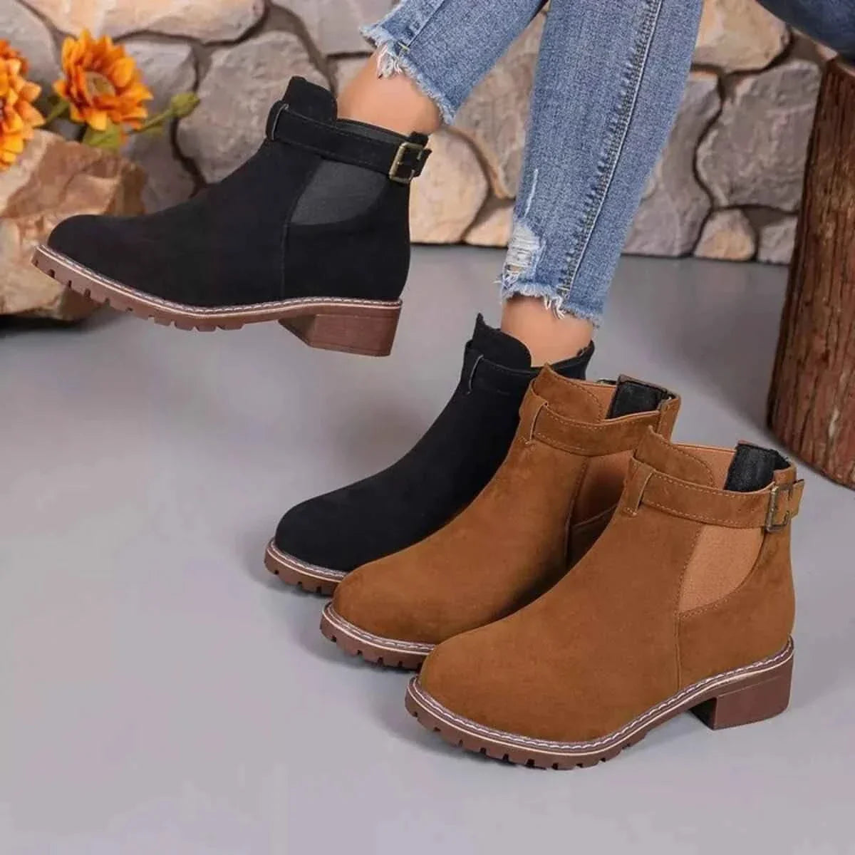 Formal Flare Dress: Block Heels Boots
