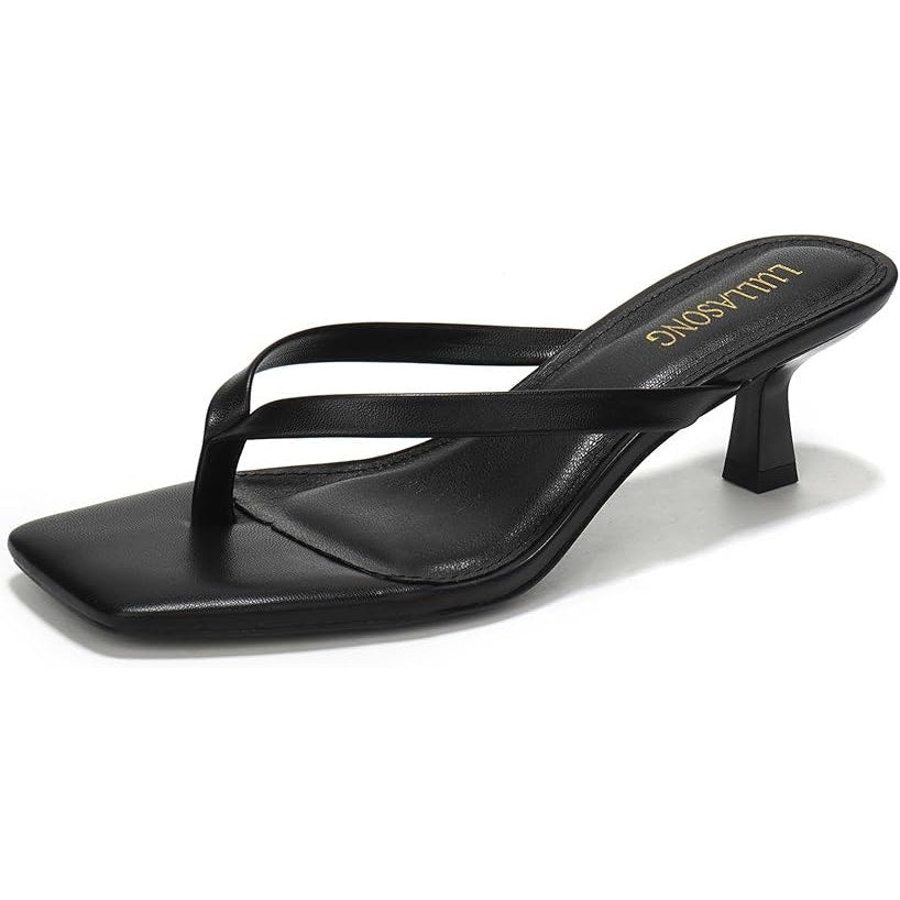 Lullasong Womens Size 7.5 Black Open Toe 2.5" Kitten Heel Slide On Sandal Shoes