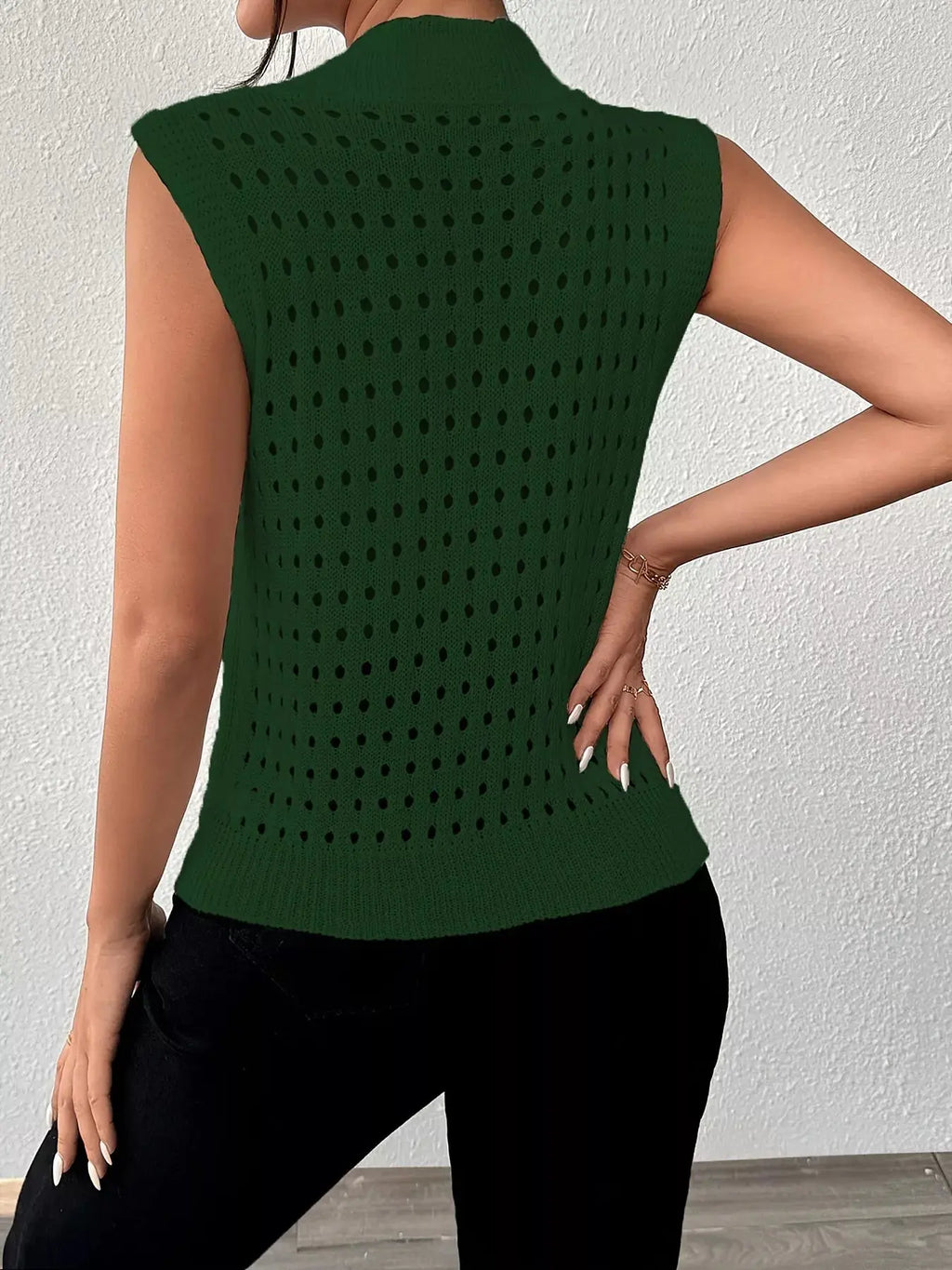 Hollow Out Round Neck Knit Sweater Tank