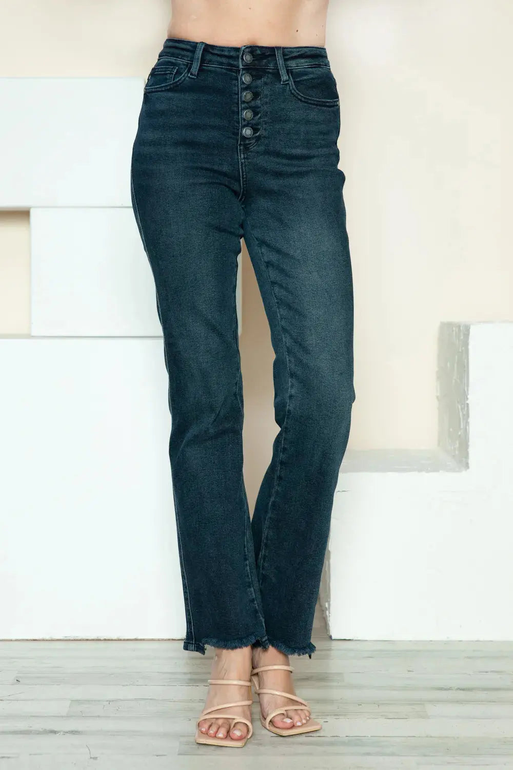 Plus Size Button Fly Hem Destroy Straight Leg Judy Blue Jeans