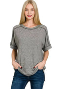 Zenana Full Size Soft Melange Hacci Short Sleeve Hi-low Tee Plus Size